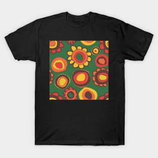 Retro flowers, vintage colors, seamless pattern on green background T-Shirt